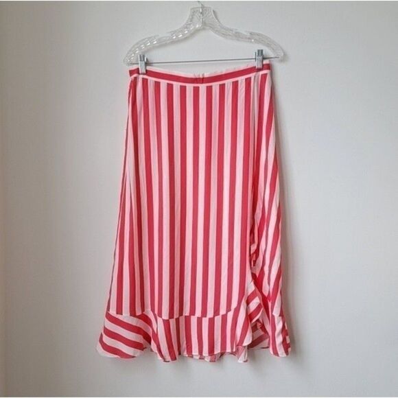 NWT XHILARATION Ruffled Trim Skirt Coral Fuchsia White Striped Size M - Picture 2 of 11